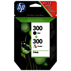 HP 300 Inkjet Cartridge, Tri-Colour/Black, Pack of 2, CN637EE